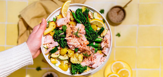 Zitronen-Kräuter-Lachs mit Spargel und knusprigen Kartoffeln - SHEKO Schweiz